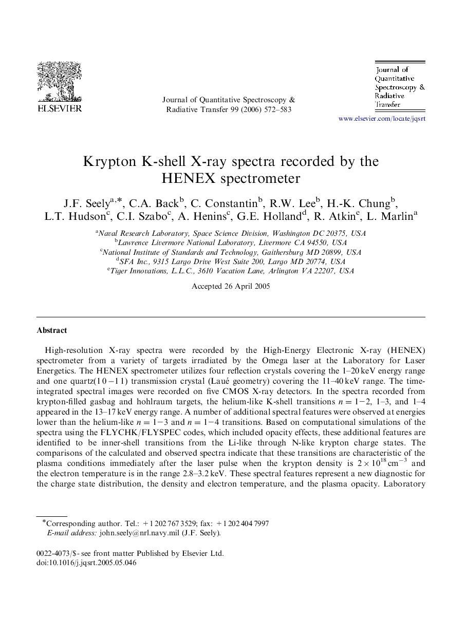 عکس صفحه اول مقاله: Krypton K-shell X-ray spectra recorded by the HENEX spectrometer Krypton K-shell X-ray spectra recorded by the HENEX spectrometer