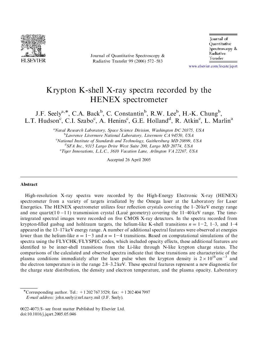 Krypton K-shell X-ray spectra recorded by the HENEX spectrometer