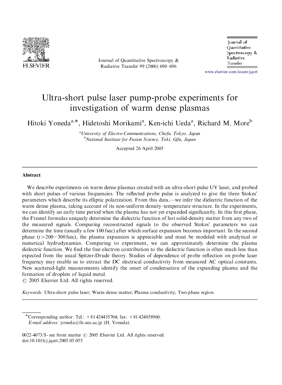 Ultra-short pulse laser pump-probe experiments for investigation of warm dense plasmas