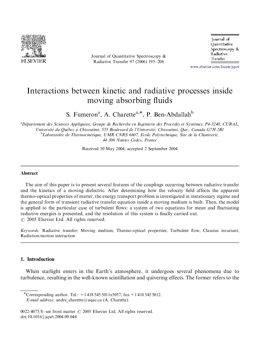 Interactions between kinetic and radiative processes inside moving absorbing fluids