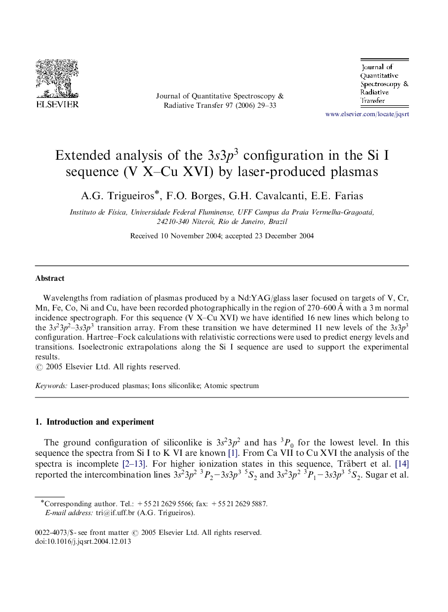 Extended analysis of the 3s3p3 configuration in the Si I sequence (V X-Cu XVI) by laser-produced plasmas