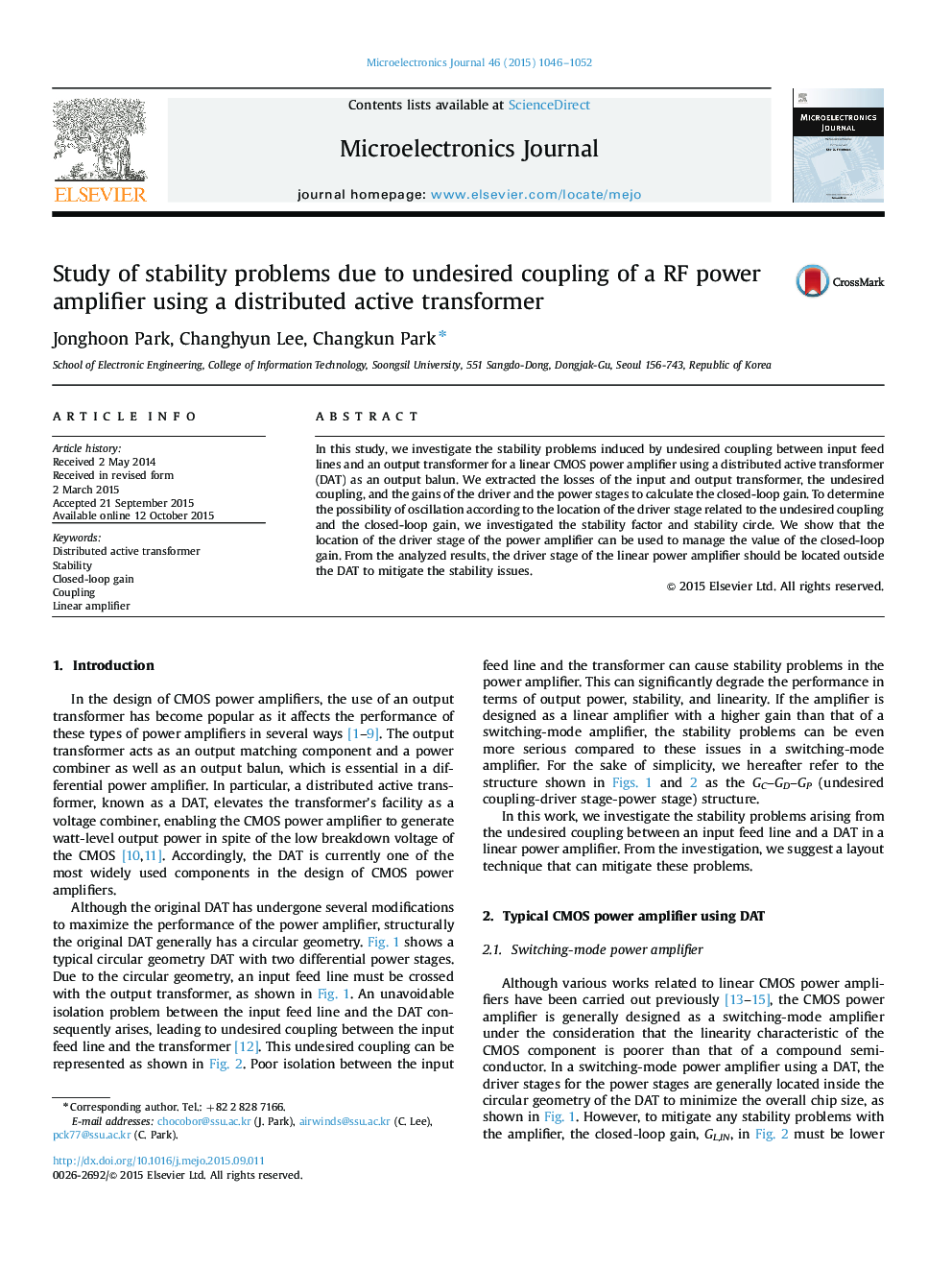 Study of stability problems due to undesired coupling of a RF power amplifier using a distributed active transformer