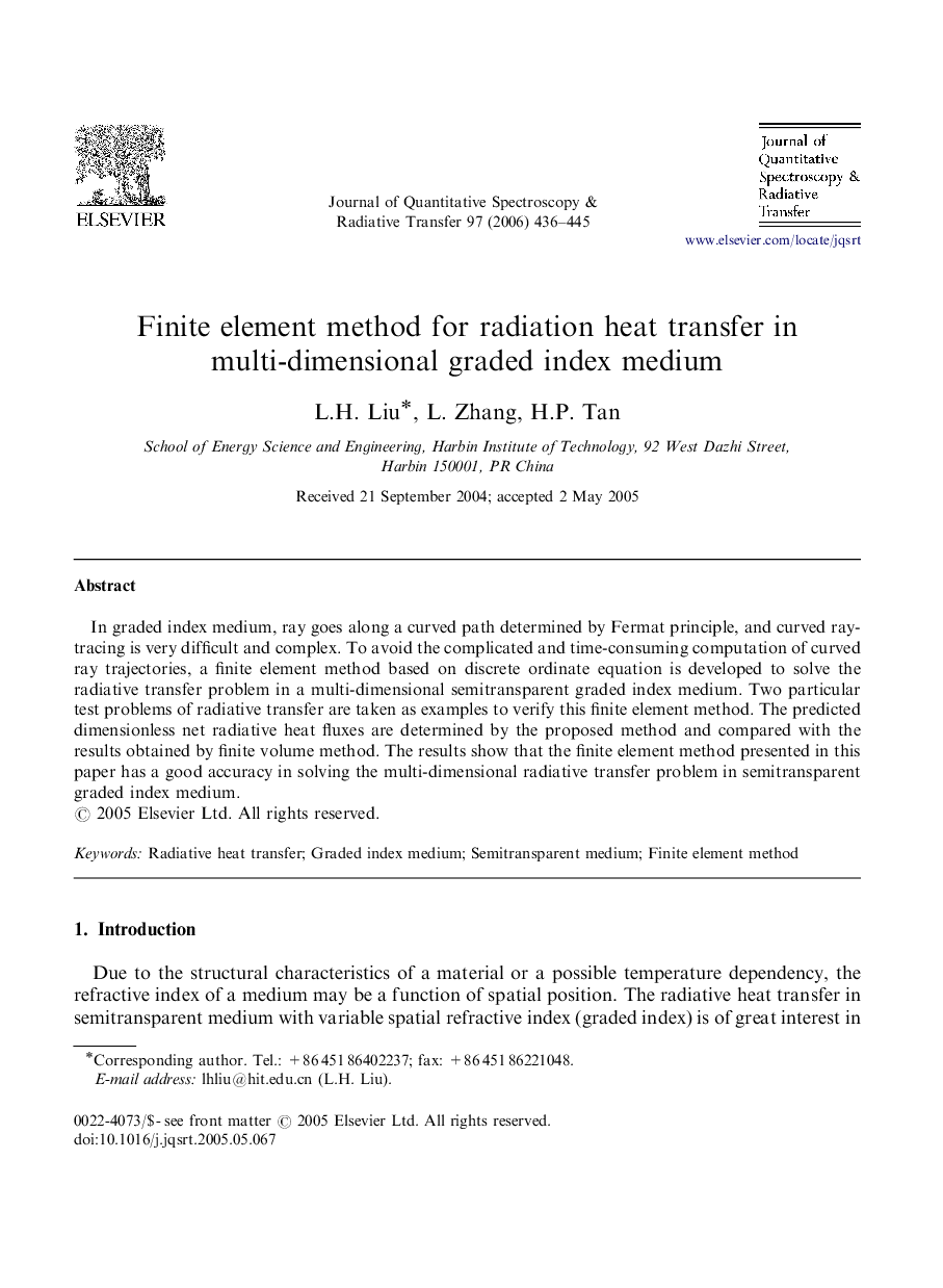 Finite element method for radiation heat transfer in multi-dimensional graded index medium