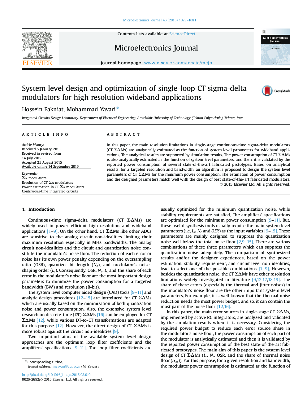 System level design and optimization of single-loop CT sigma-delta modulators for high resolution wideband applications