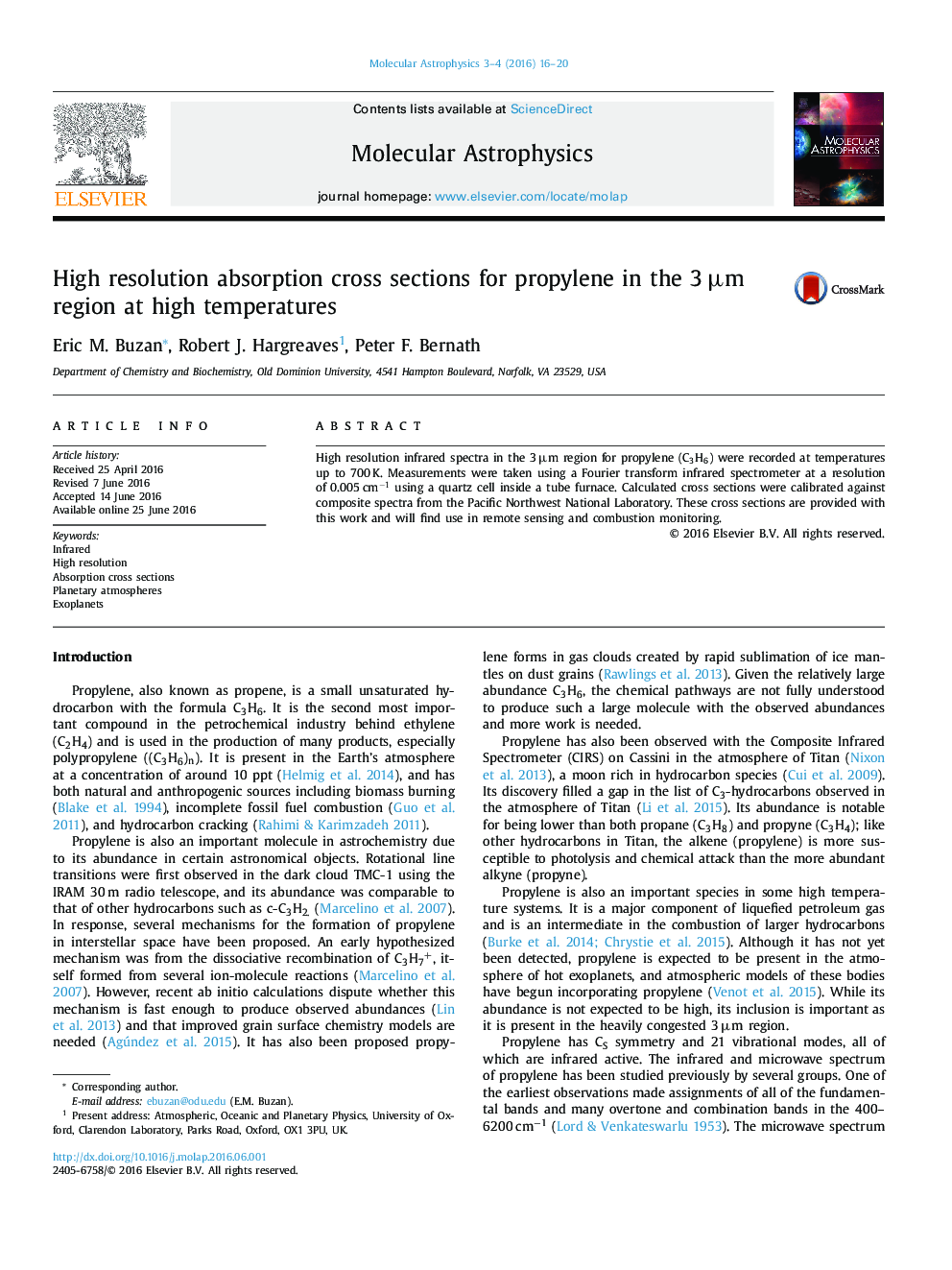 High resolution absorption cross sections for propylene in the 3 Âµm region at high temperatures