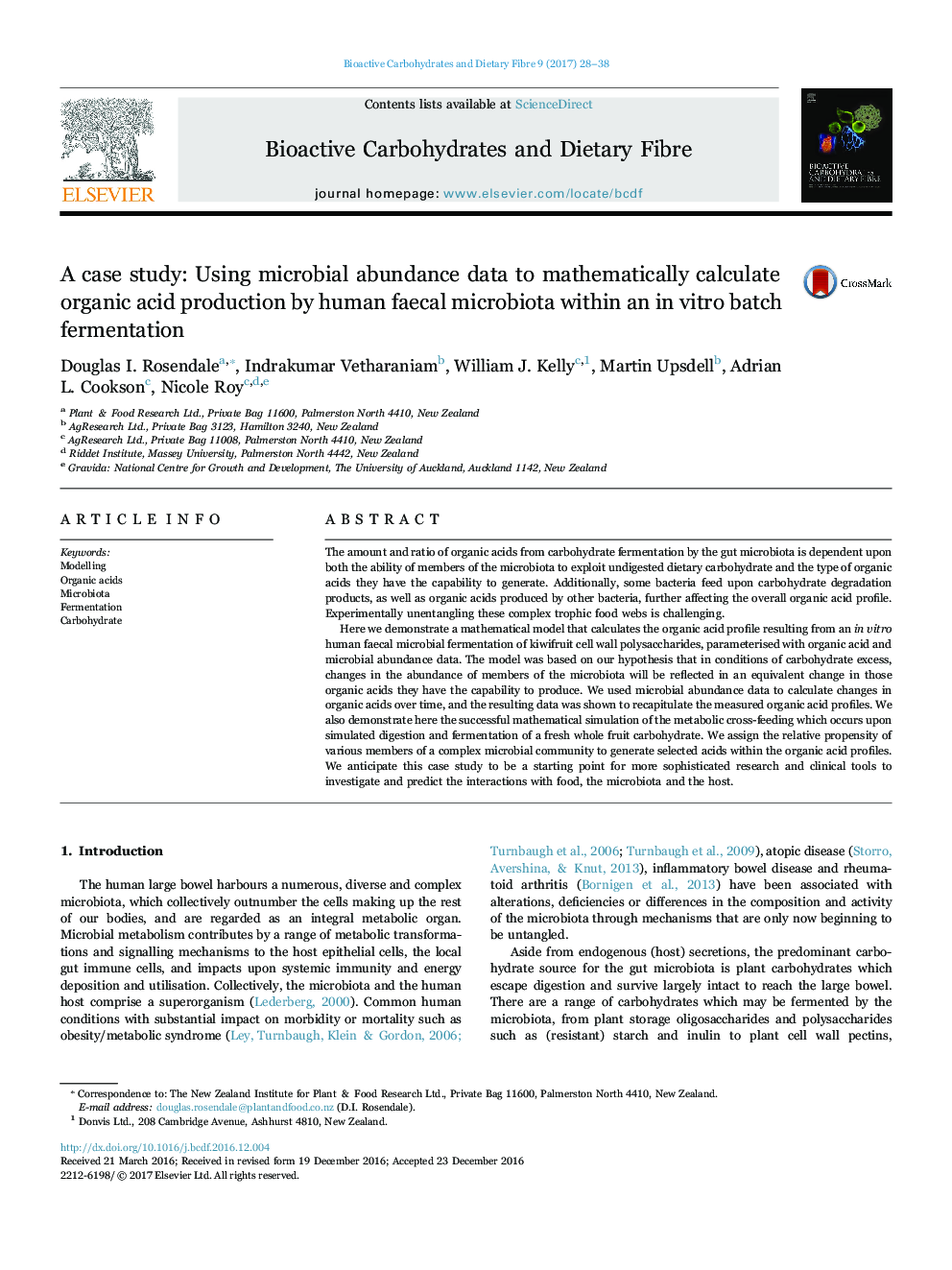 A case study: Using microbial abundance data to mathematically calculate organic acid production by human faecal microbiota within an in vitro batch fermentation