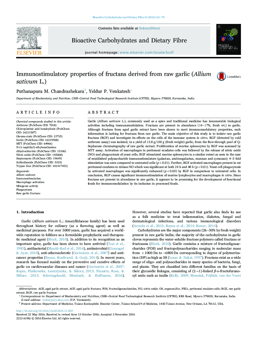 Immunostimulatory properties of fructans derived from raw garlic (Allium sativum L.)