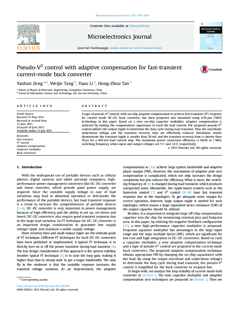 Pseudo-V2 control with adaptive compensation for fast-transient current-mode buck converter