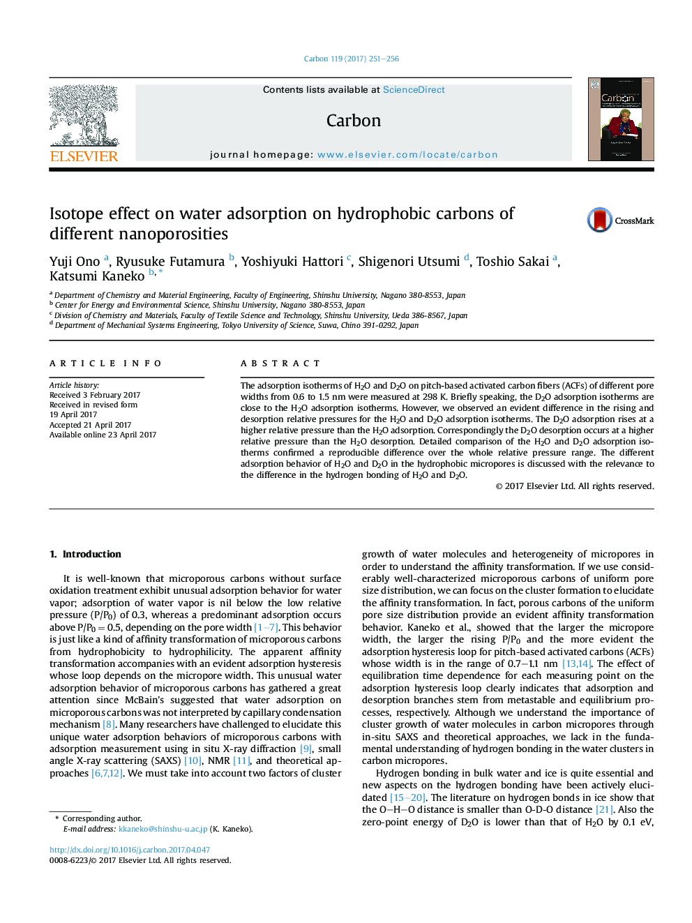 Isotope effect on water adsorption on hydrophobic carbons of different nanoporosities