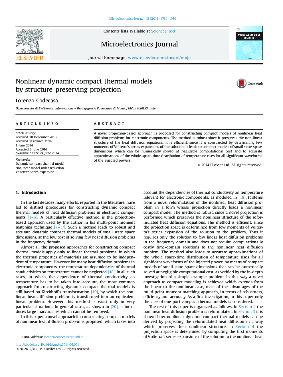 Nonlinear dynamic compact thermal models by structure-preserving projection