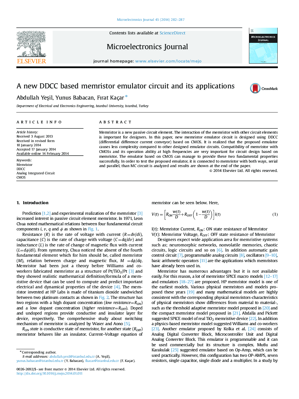 A new DDCC based memristor emulator circuit and its applications