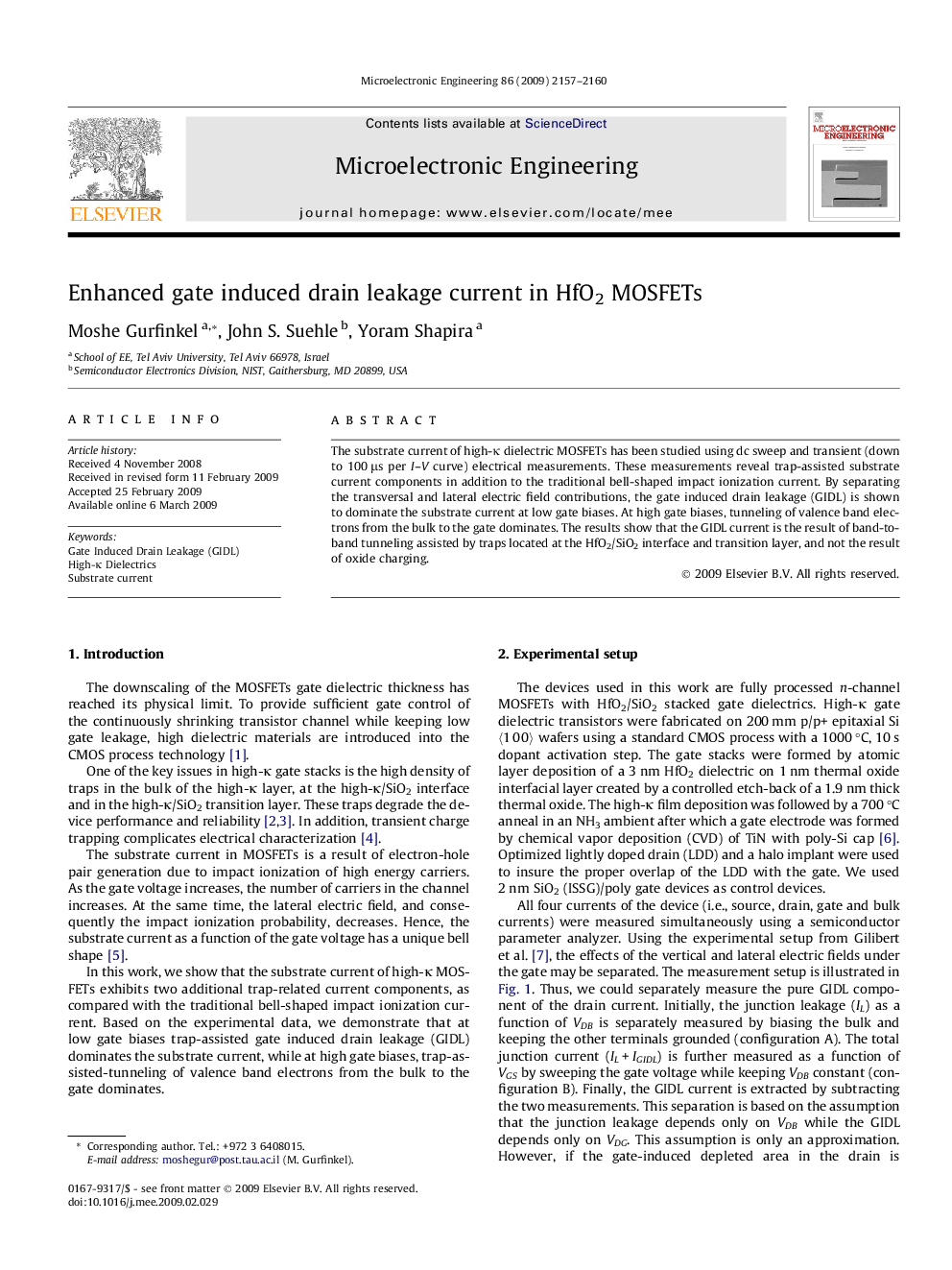 Enhanced gate induced drain leakage current in HfO2 MOSFETs