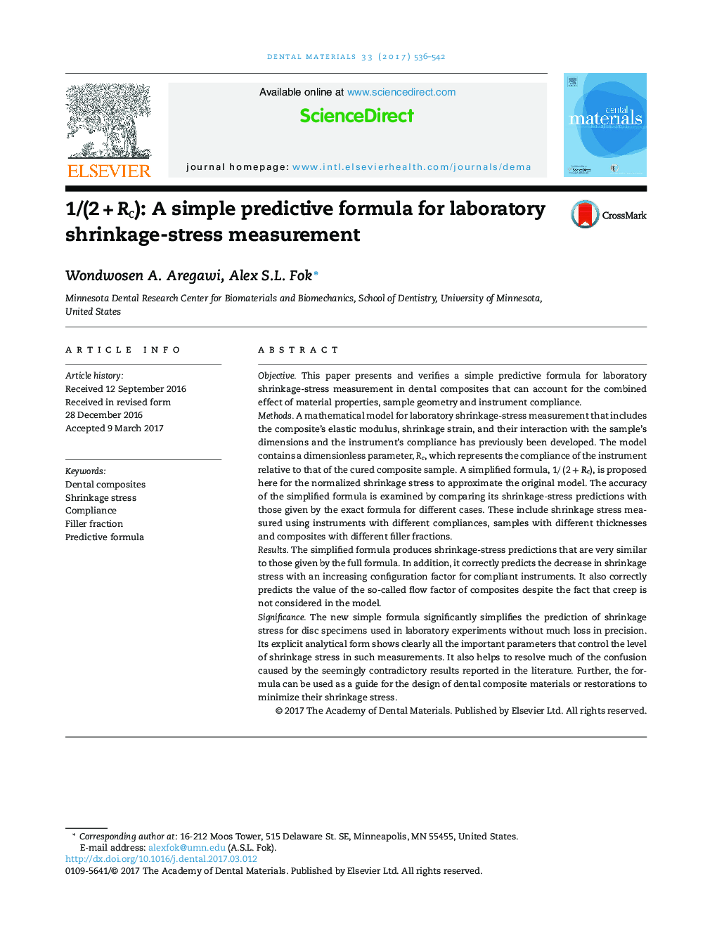 1/(2 + Rc): A simple predictive formula for laboratory shrinkage-stress measurement