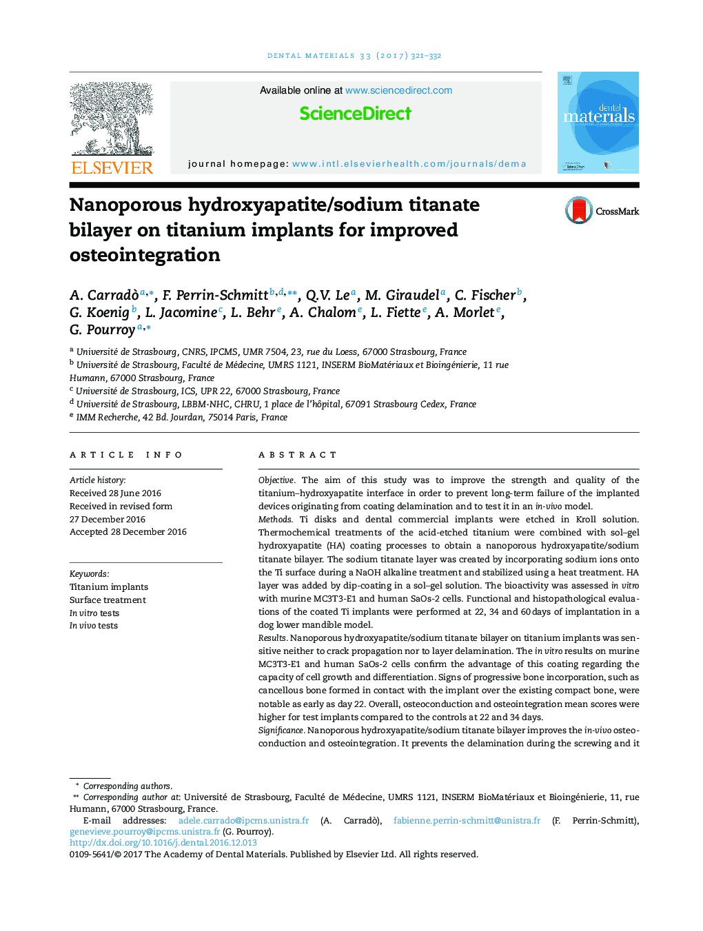 Nanoporous hydroxyapatite/sodium titanate bilayer on titanium implants for improved osteointegration