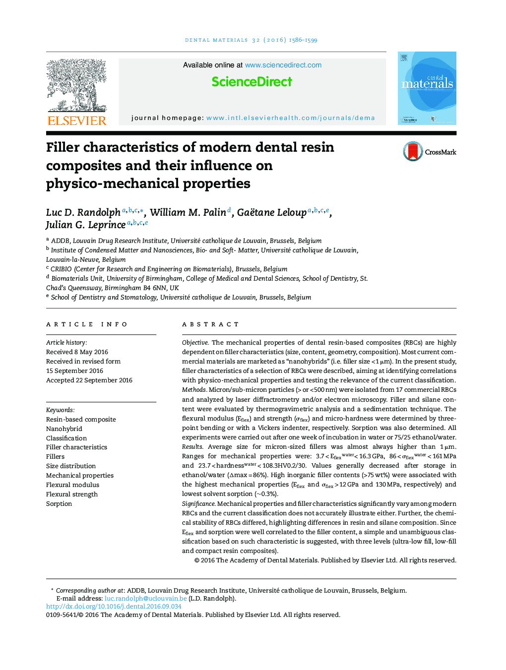 Filler characteristics of modern dental resin composites and their influence on physico-mechanical properties