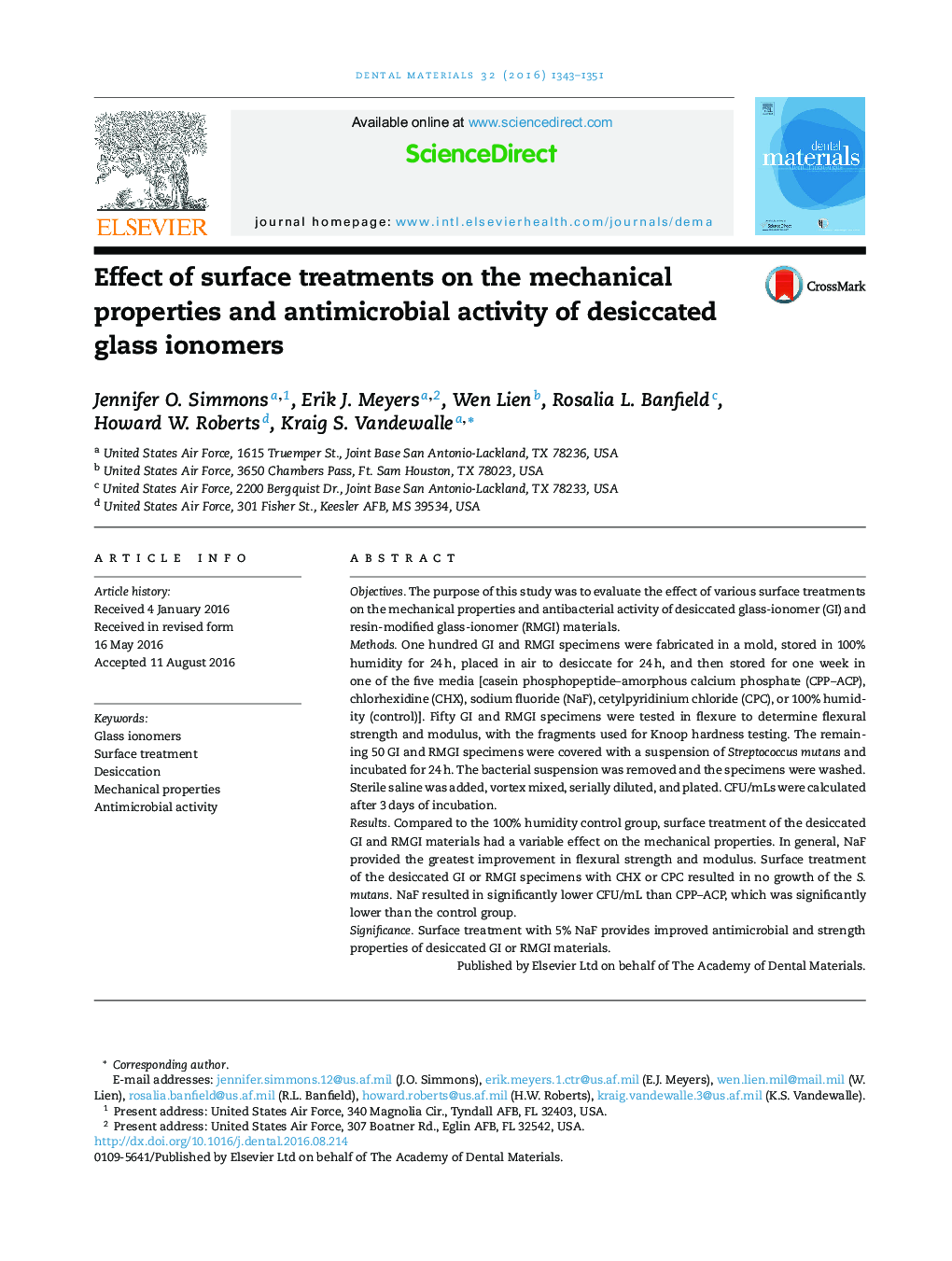 Effect of surface treatments on the mechanical properties and antimicrobial activity of desiccated glass ionomers