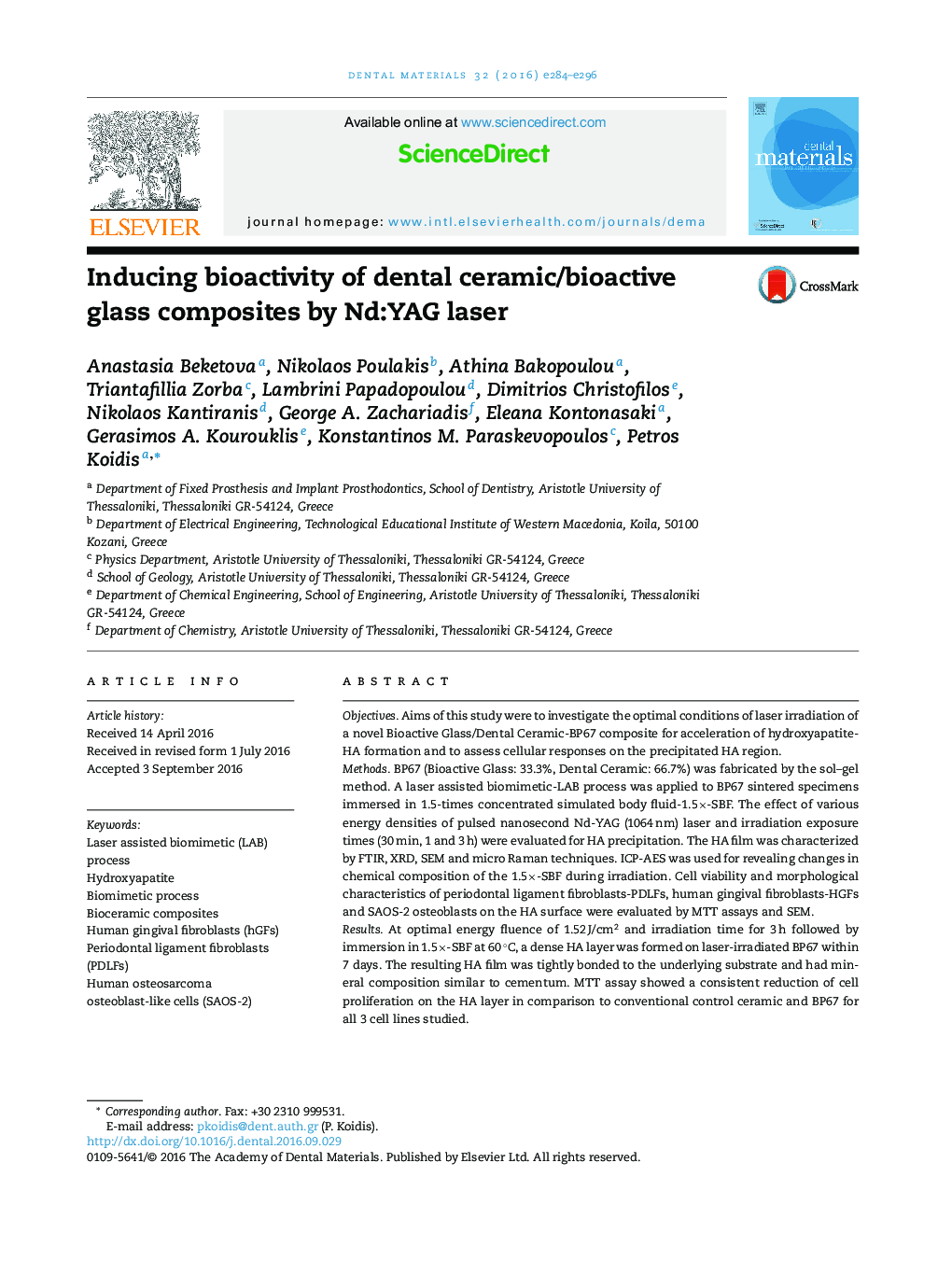 Inducing bioactivity of dental ceramic/bioactive glass composites by Nd:YAG laser