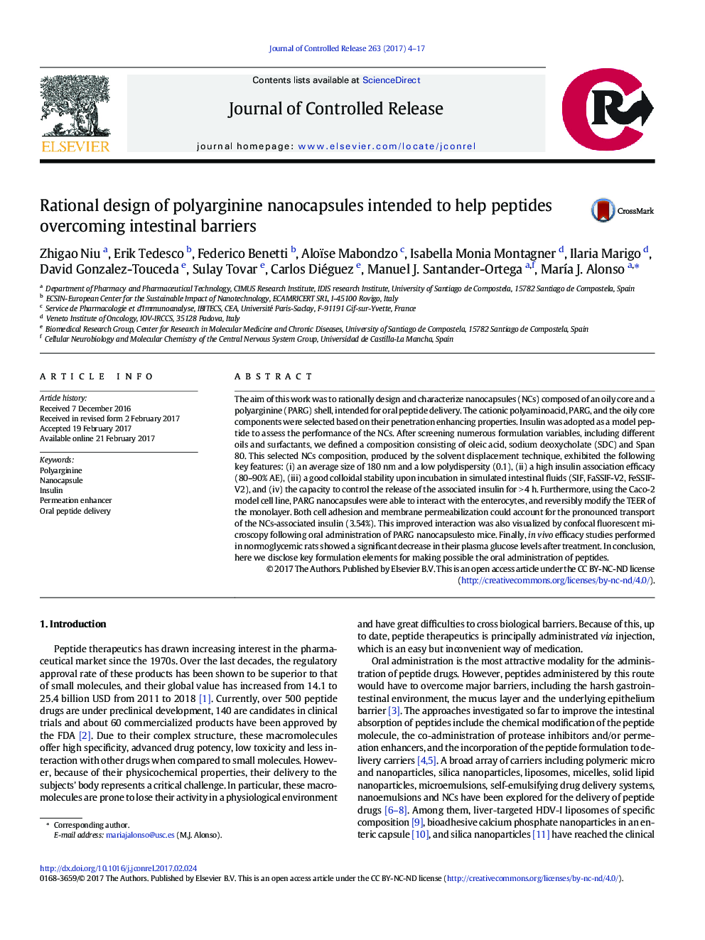 Rational design of polyarginine nanocapsules intended to help peptides overcoming intestinal barriers