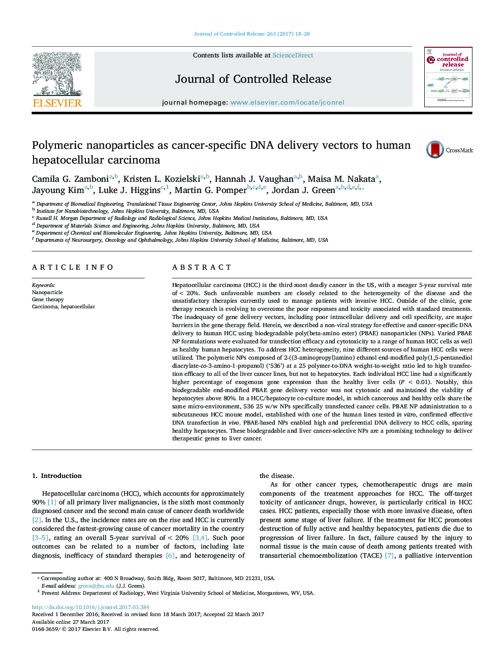 Polymeric nanoparticles as cancer-specific DNA delivery vectors to human hepatocellular carcinoma