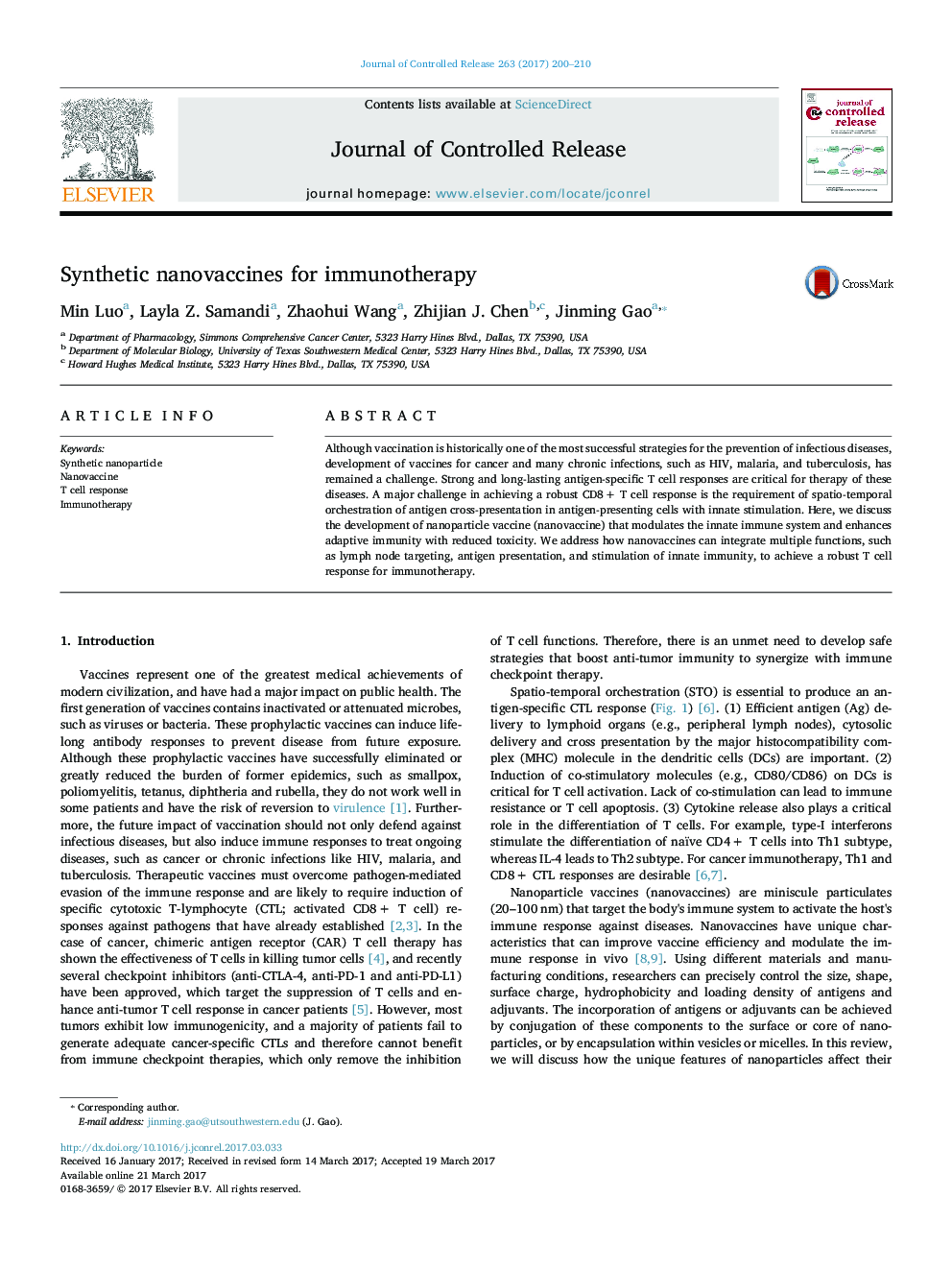 Synthetic nanovaccines for immunotherapy