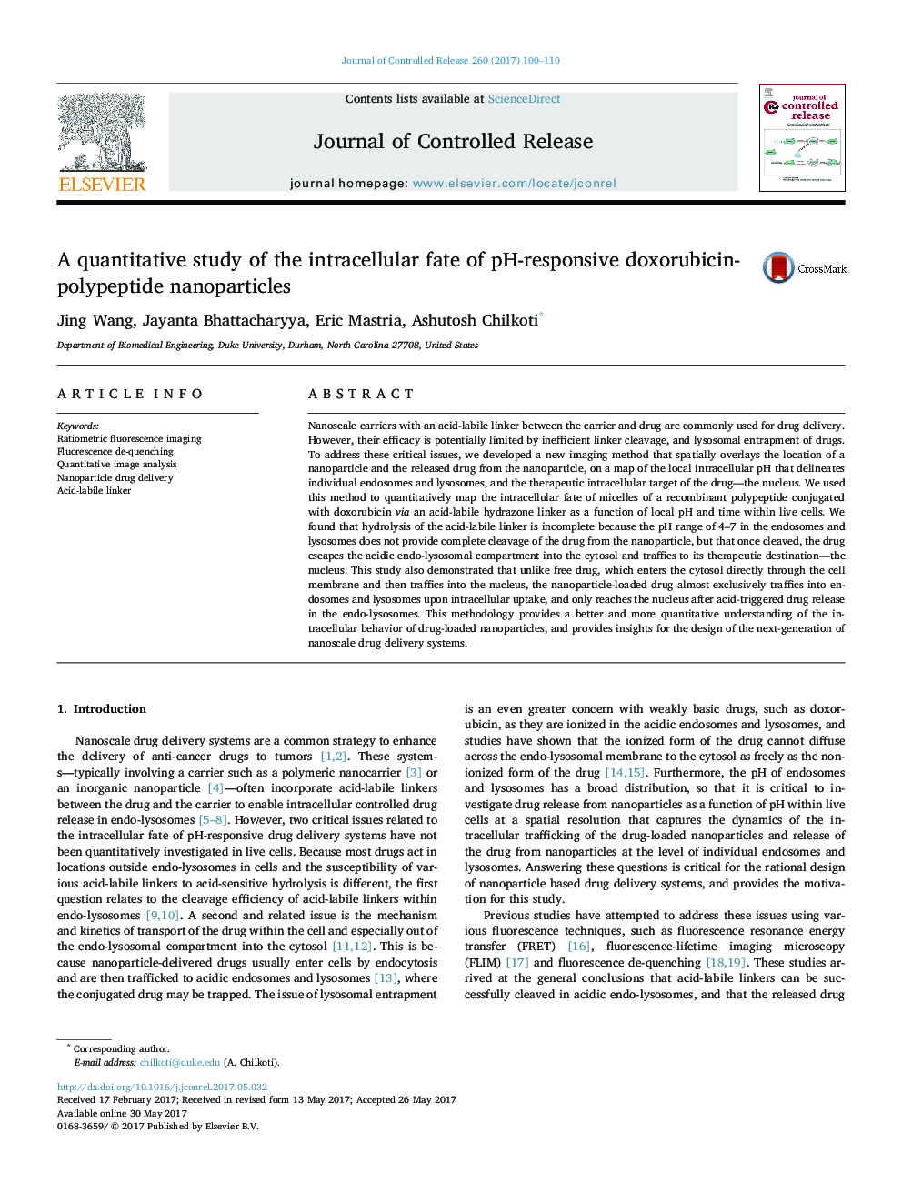 A quantitative study of the intracellular fate of pH-responsive doxorubicin-polypeptide nanoparticles