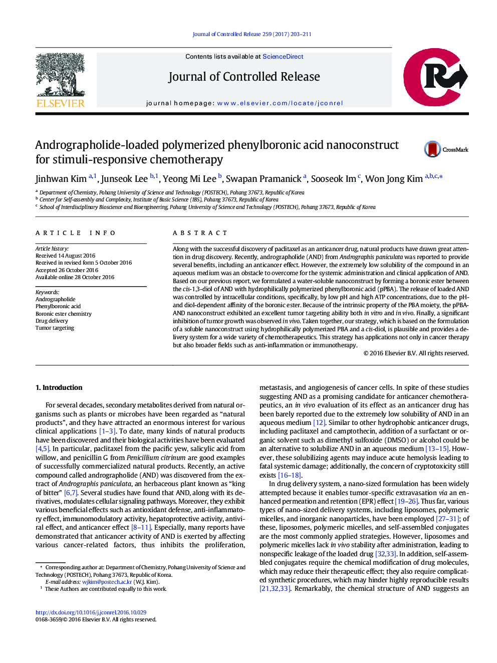 Andrographolide-loaded polymerized phenylboronic acid nanoconstruct for stimuli-responsive chemotherapy