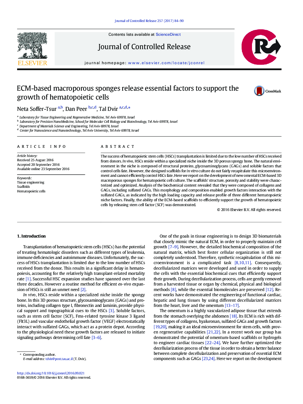 ECM-based macroporous sponges release essential factors to support the growth of hematopoietic cells