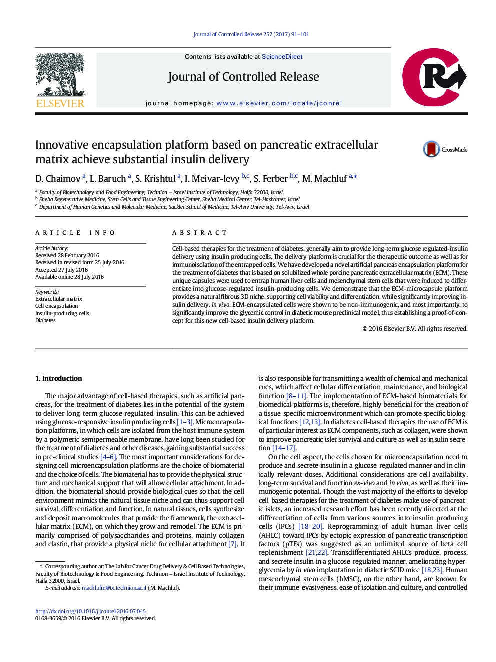 Innovative encapsulation platform based on pancreatic extracellular matrix achieve substantial insulin delivery