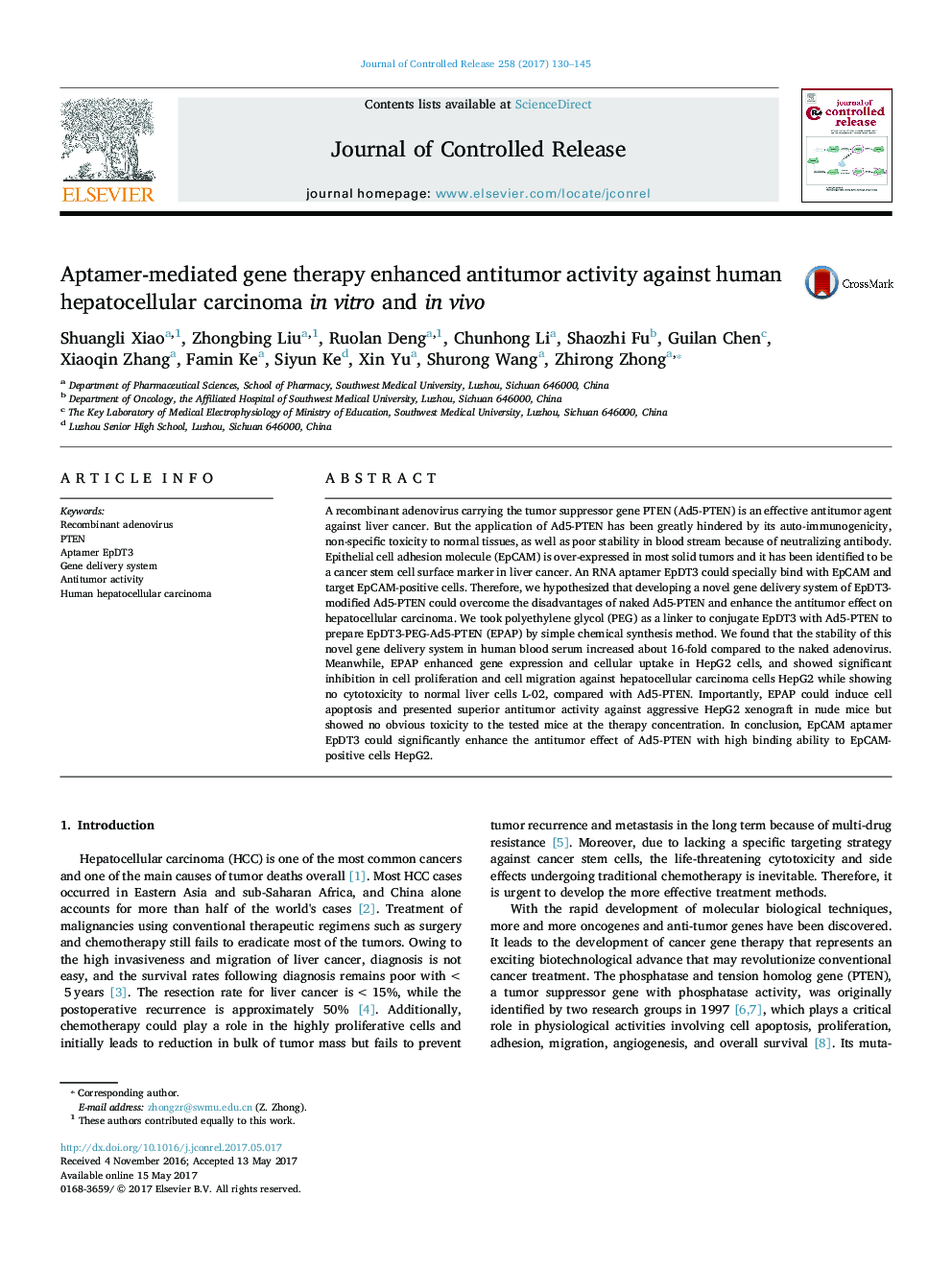 Aptamer-mediated gene therapy enhanced antitumor activity against human hepatocellular carcinoma in vitro and in vivo