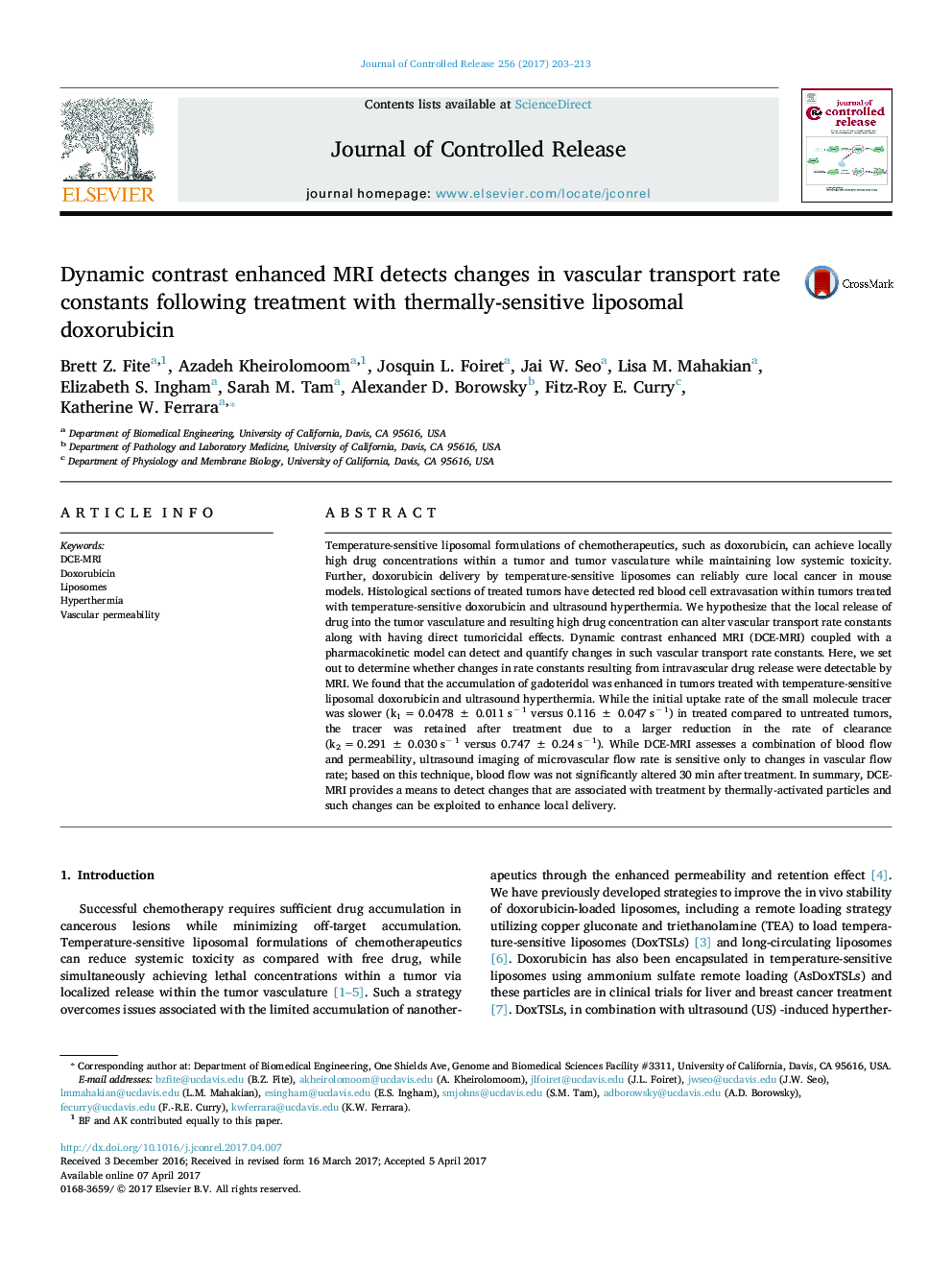 Dynamic contrast enhanced MRI detects changes in vascular transport rate constants following treatment with thermally-sensitive liposomal doxorubicin