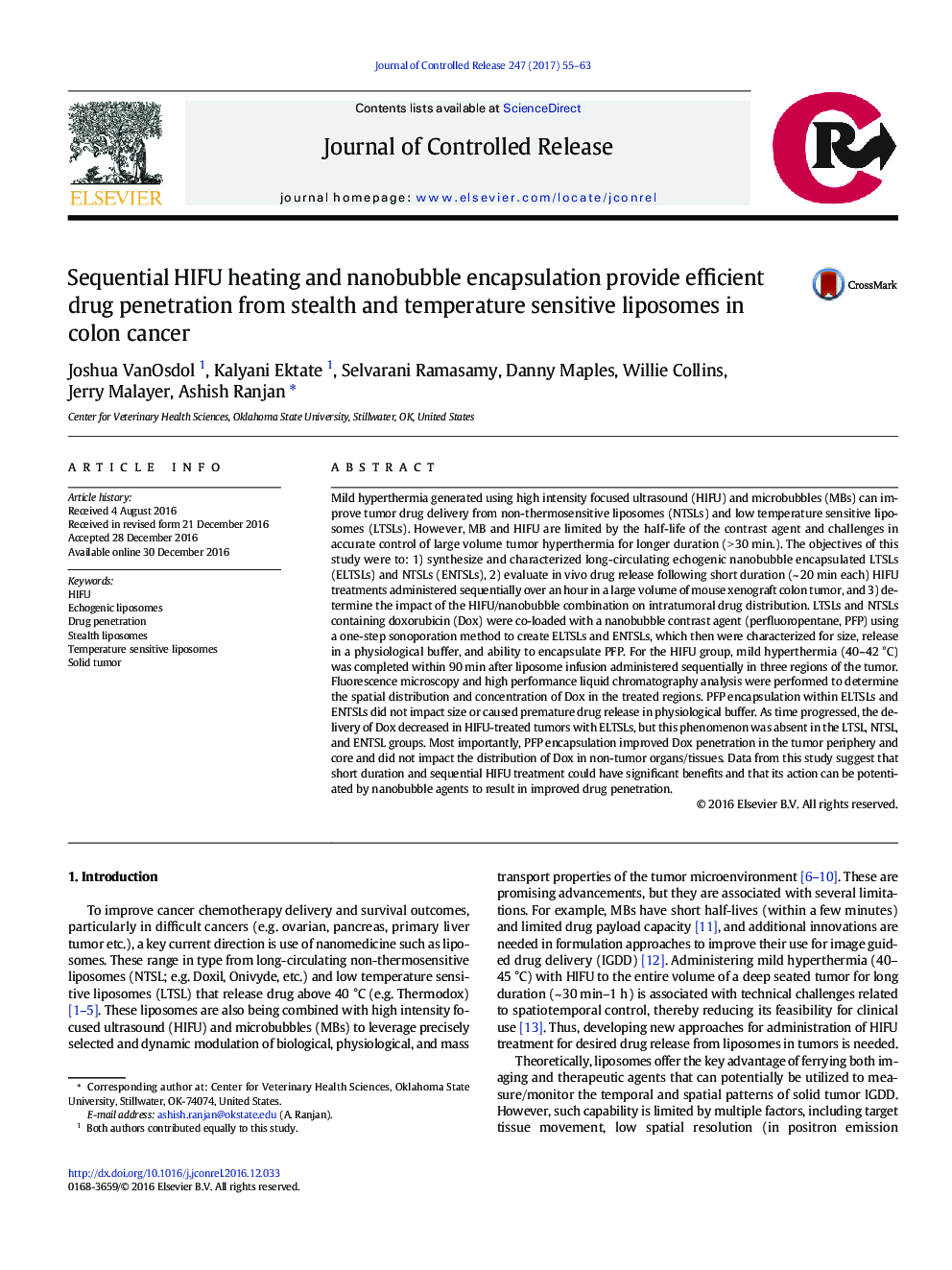 Sequential HIFU heating and nanobubble encapsulation provide efficient drug penetration from stealth and temperature sensitive liposomes in colon cancer