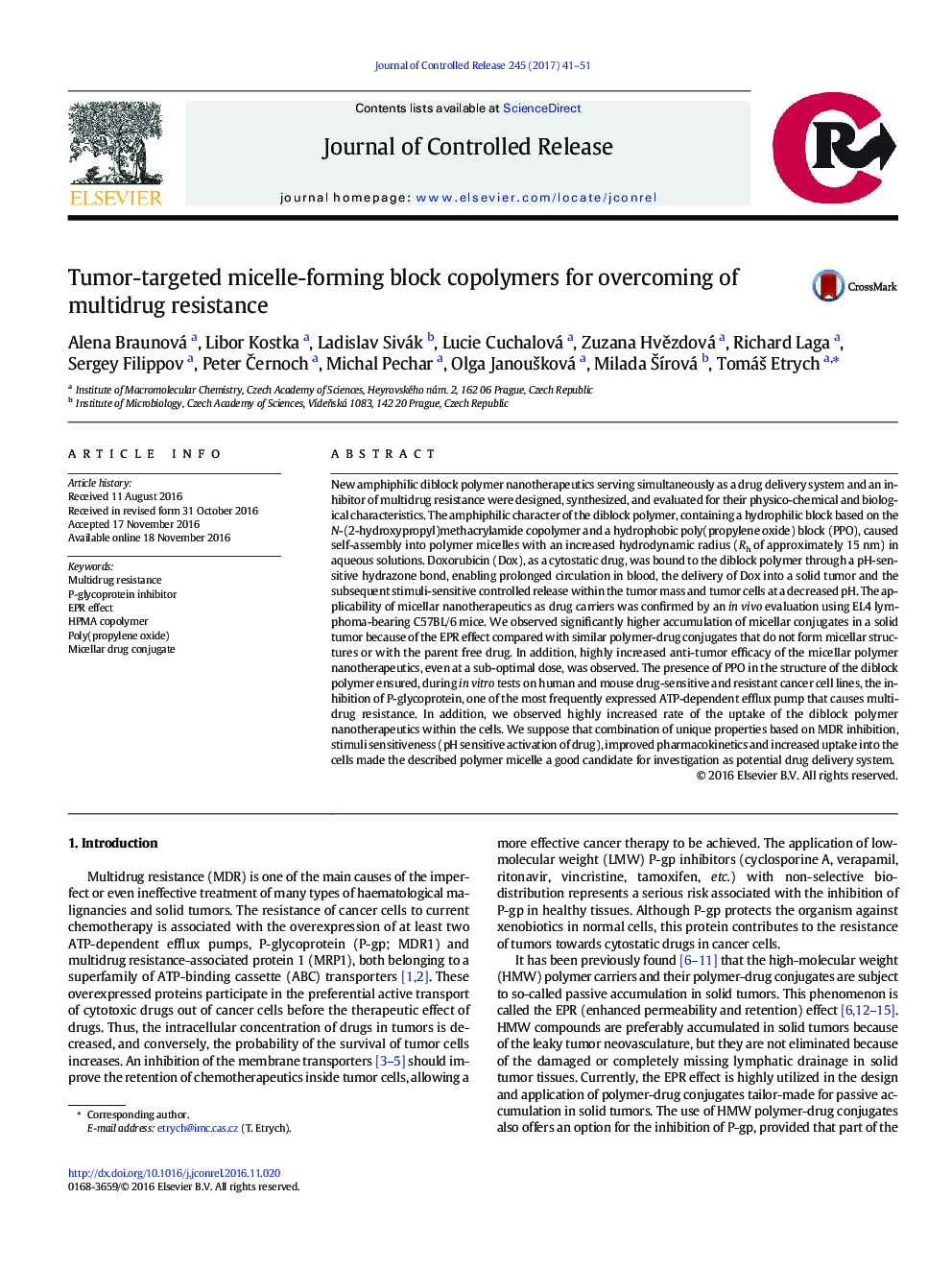 Tumor-targeted micelle-forming block copolymers for overcoming of multidrug resistance