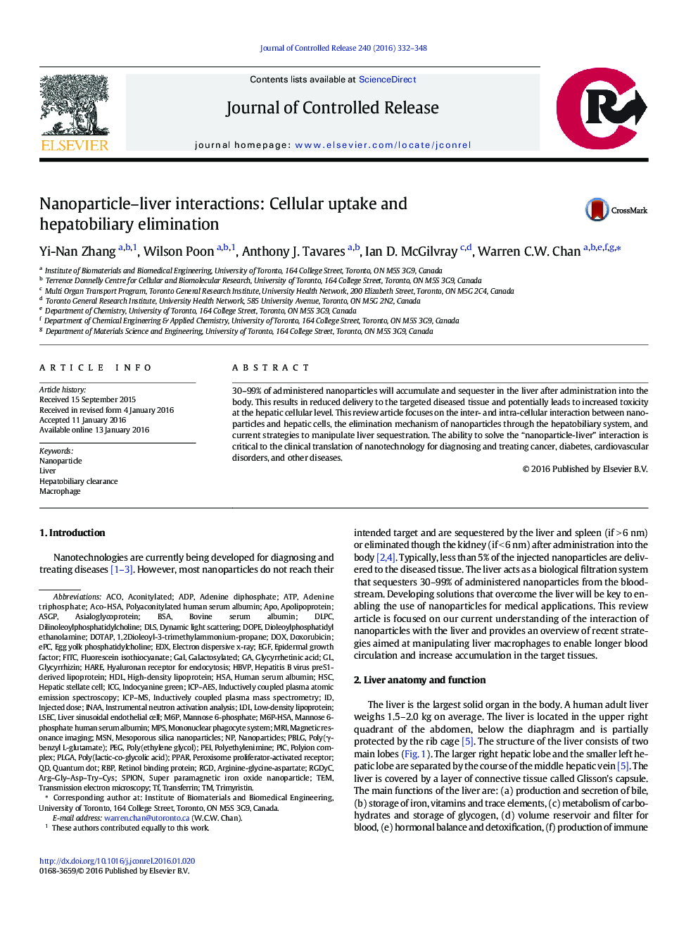 Nanoparticle-liver interactions: Cellular uptake and hepatobiliary elimination