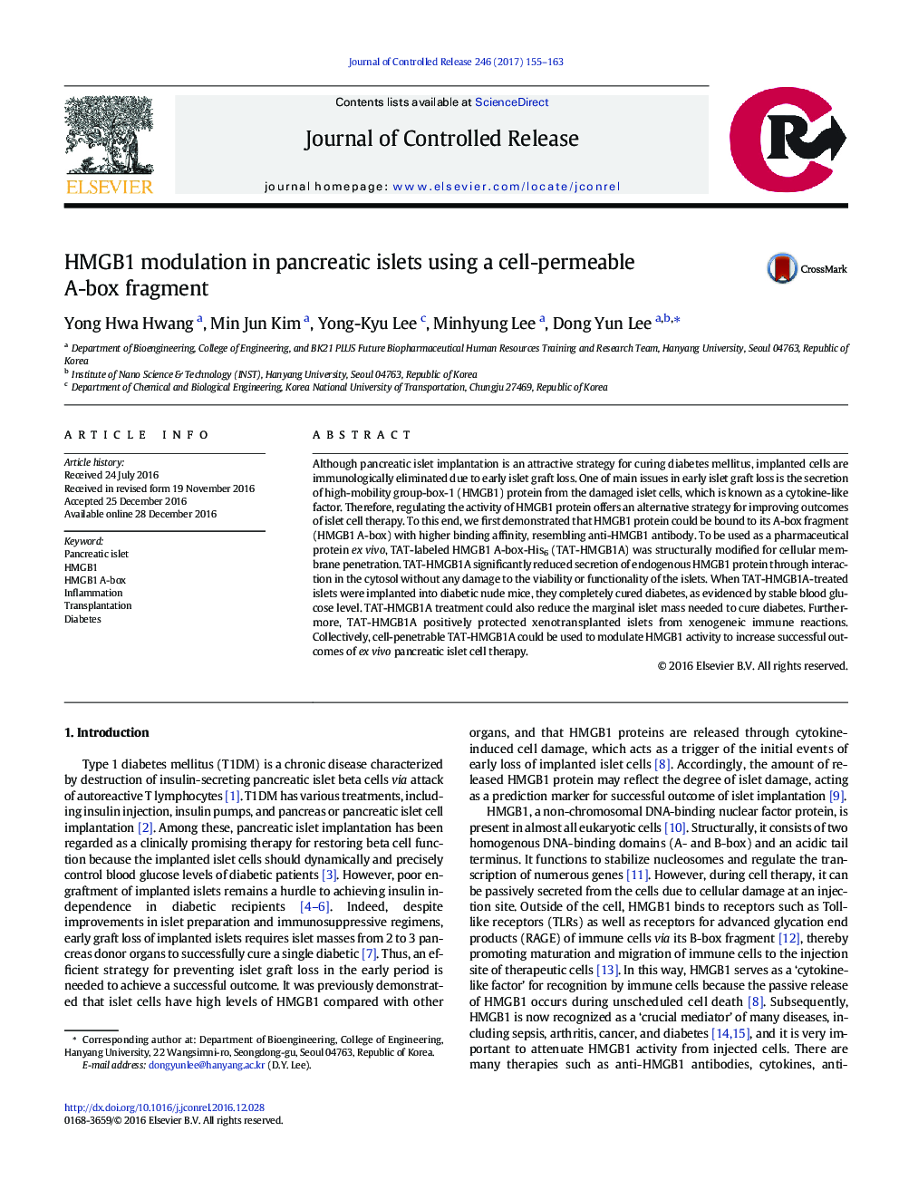 HMGB1 modulation in pancreatic islets using a cell-permeable A-box fragment