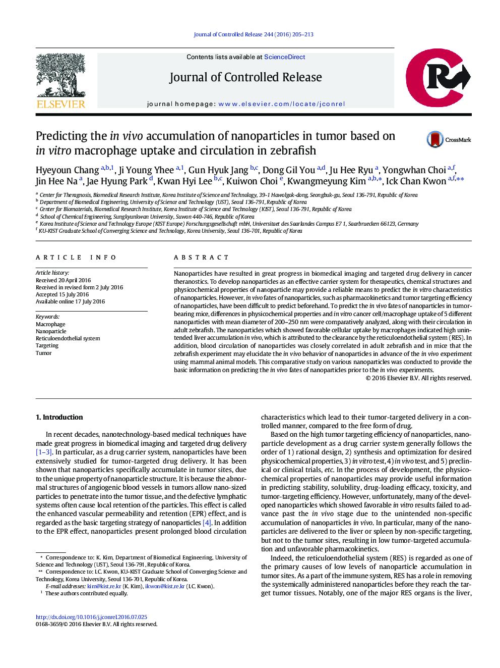 Predicting the in vivo accumulation of nanoparticles in tumor based on in vitro macrophage uptake and circulation in zebrafish