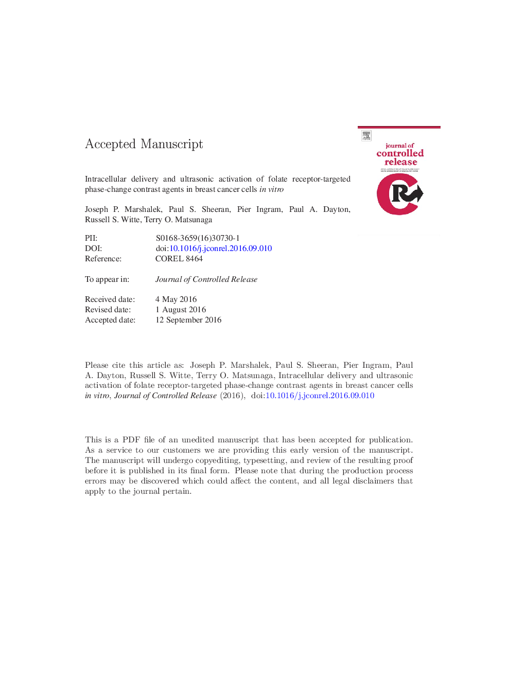 Intracellular delivery and ultrasonic activation of folate receptor-targeted phase-change contrast agents in breast cancer cells in vitro