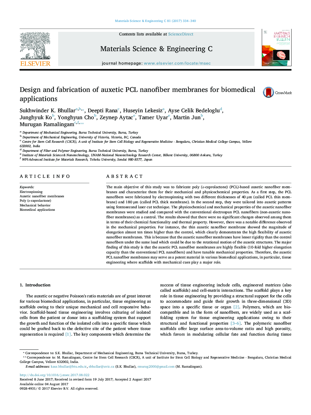 Design and fabrication of auxetic PCL nanofiber membranes for biomedical applications