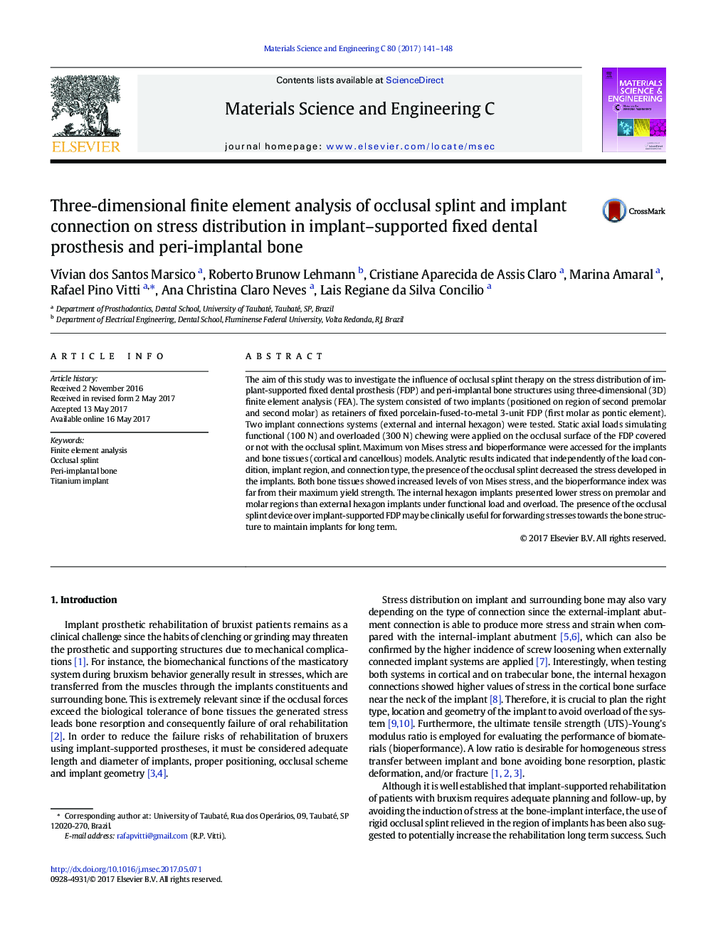 Three-dimensional finite element analysis of occlusal splint and implant connection on stress distribution in implant-supported fixed dental prosthesis and peri-implantal bone