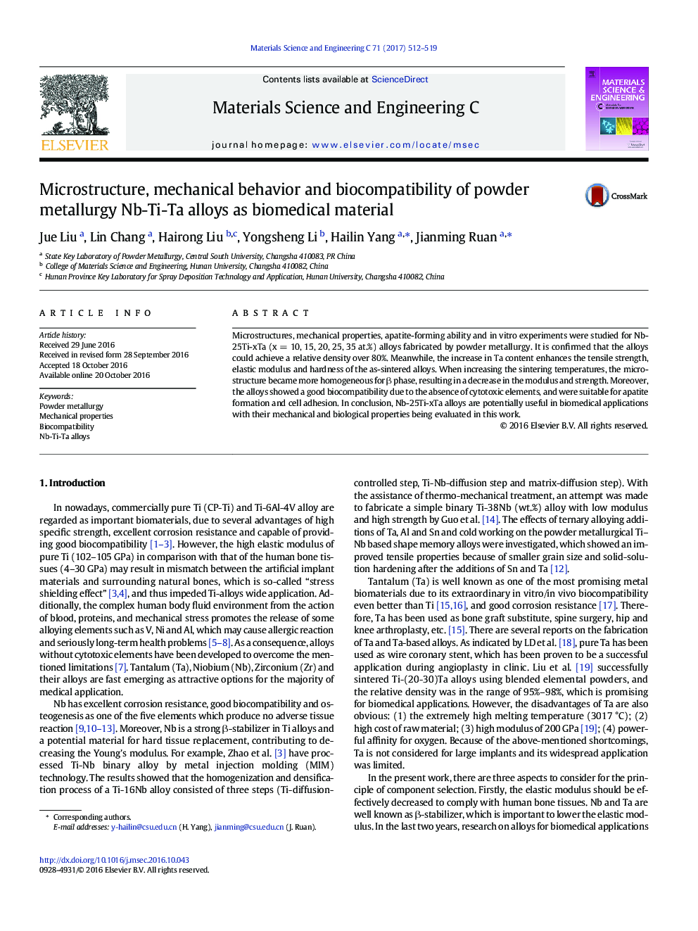 Microstructure, mechanical behavior and biocompatibility of powder metallurgy Nb-Ti-Ta alloys as biomedical material