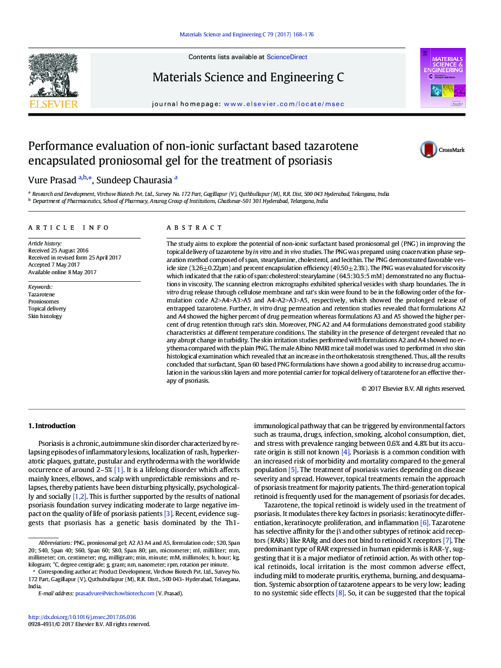 Performance evaluation of non-ionic surfactant based tazarotene encapsulated proniosomal gel for the treatment of psoriasis