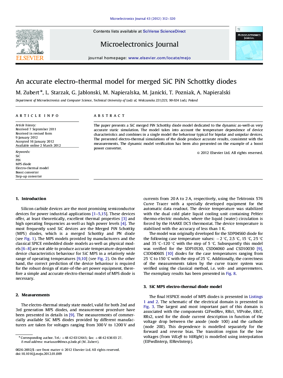 An accurate electro-thermal model for merged SiC PiN Schottky diodes