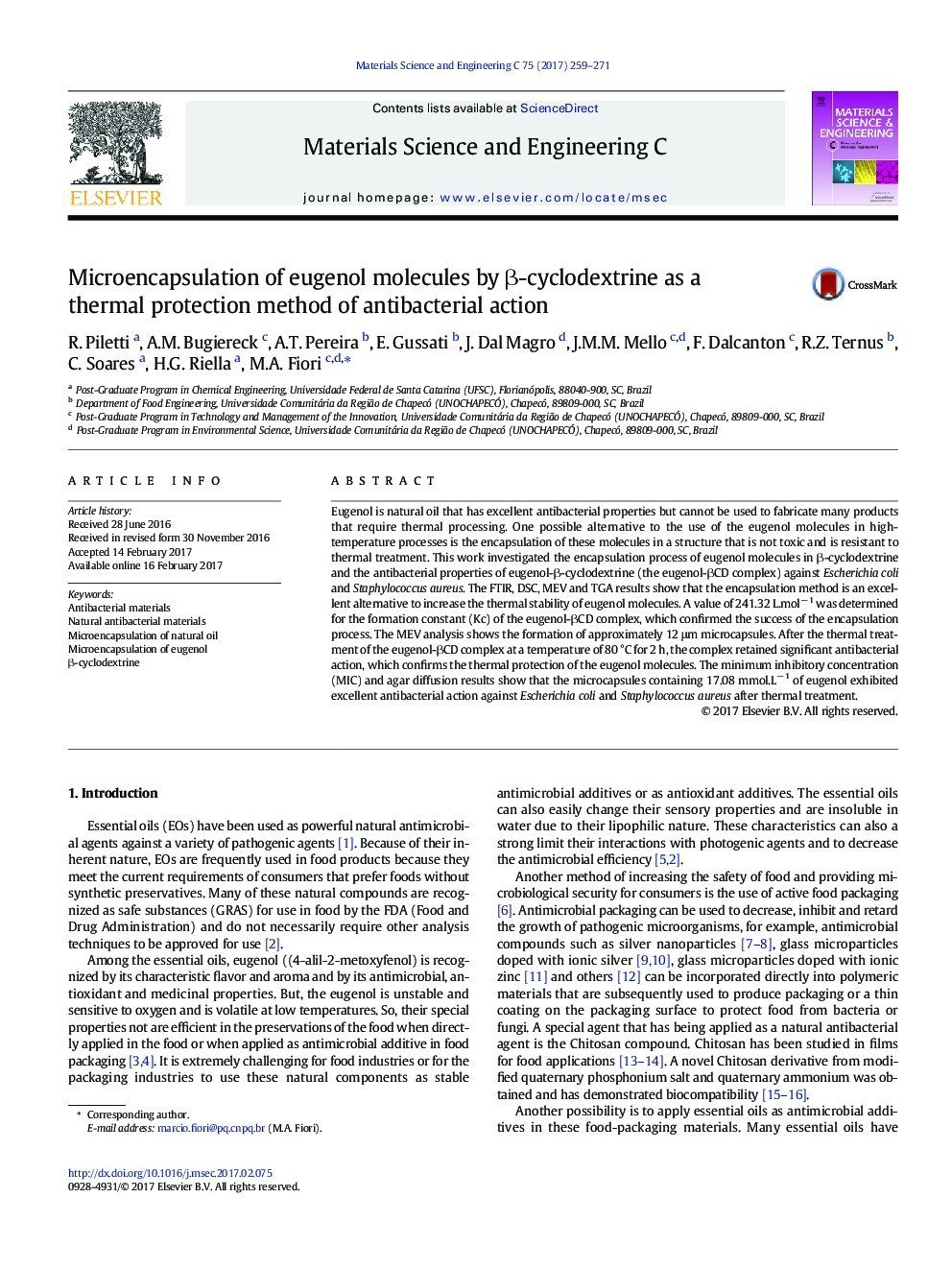 Microencapsulation of eugenol molecules by Î²-cyclodextrine as a thermal protection method of antibacterial action