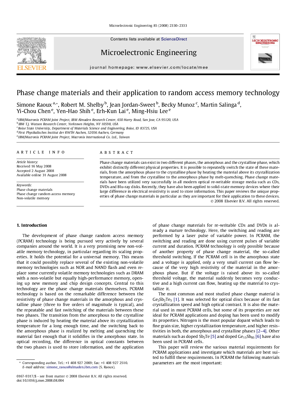 Phase change materials and their application to random access memory technology