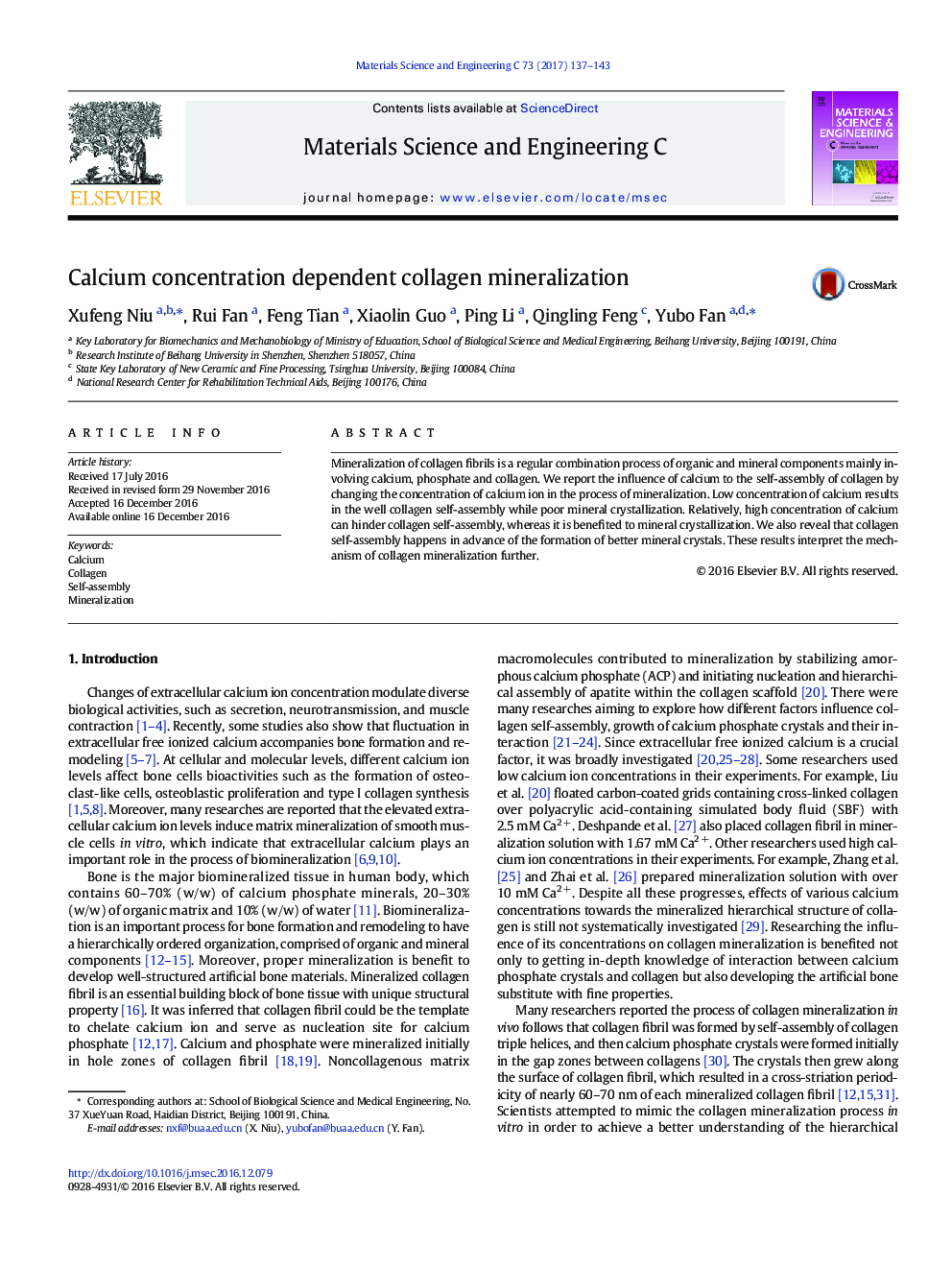 Calcium concentration dependent collagen mineralization