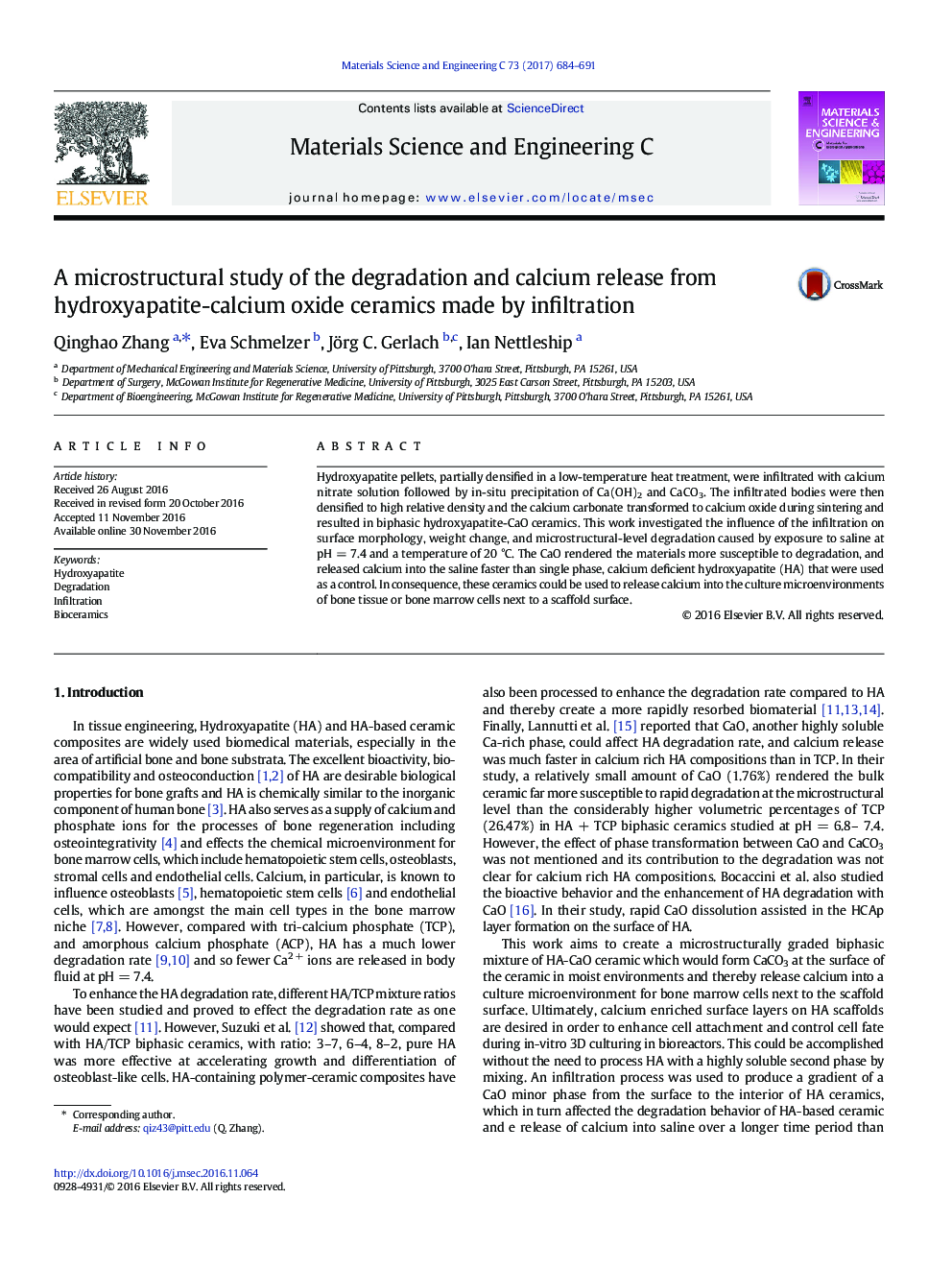 A microstructural study of the degradation and calcium release from hydroxyapatite-calcium oxide ceramics made by infiltration