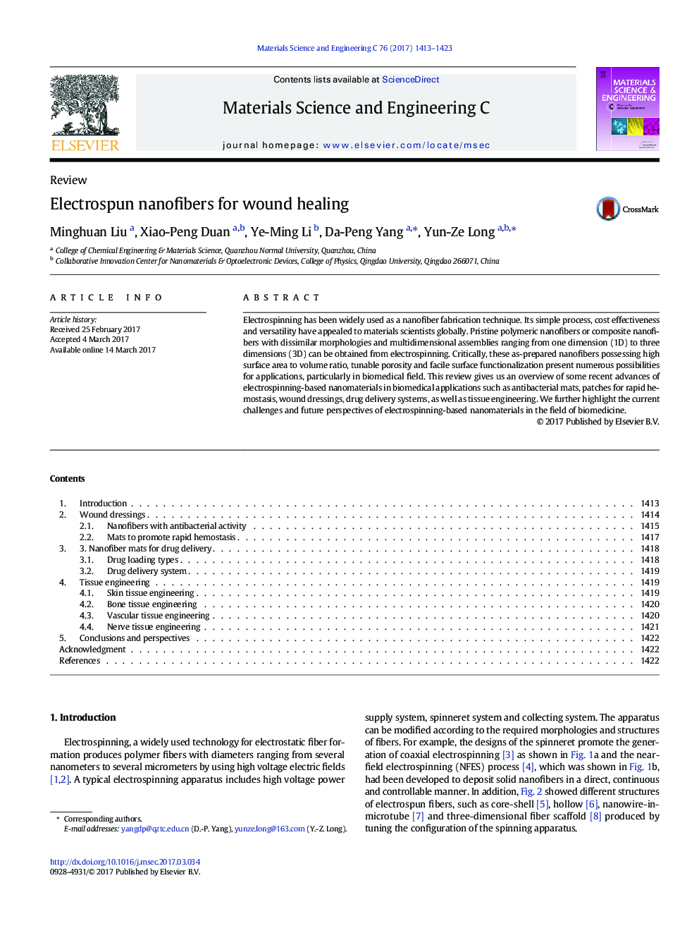 عکس صفحه اول مقاله: Electrospun nanofibers for wound healing Electrospun nanofibers for wound healing