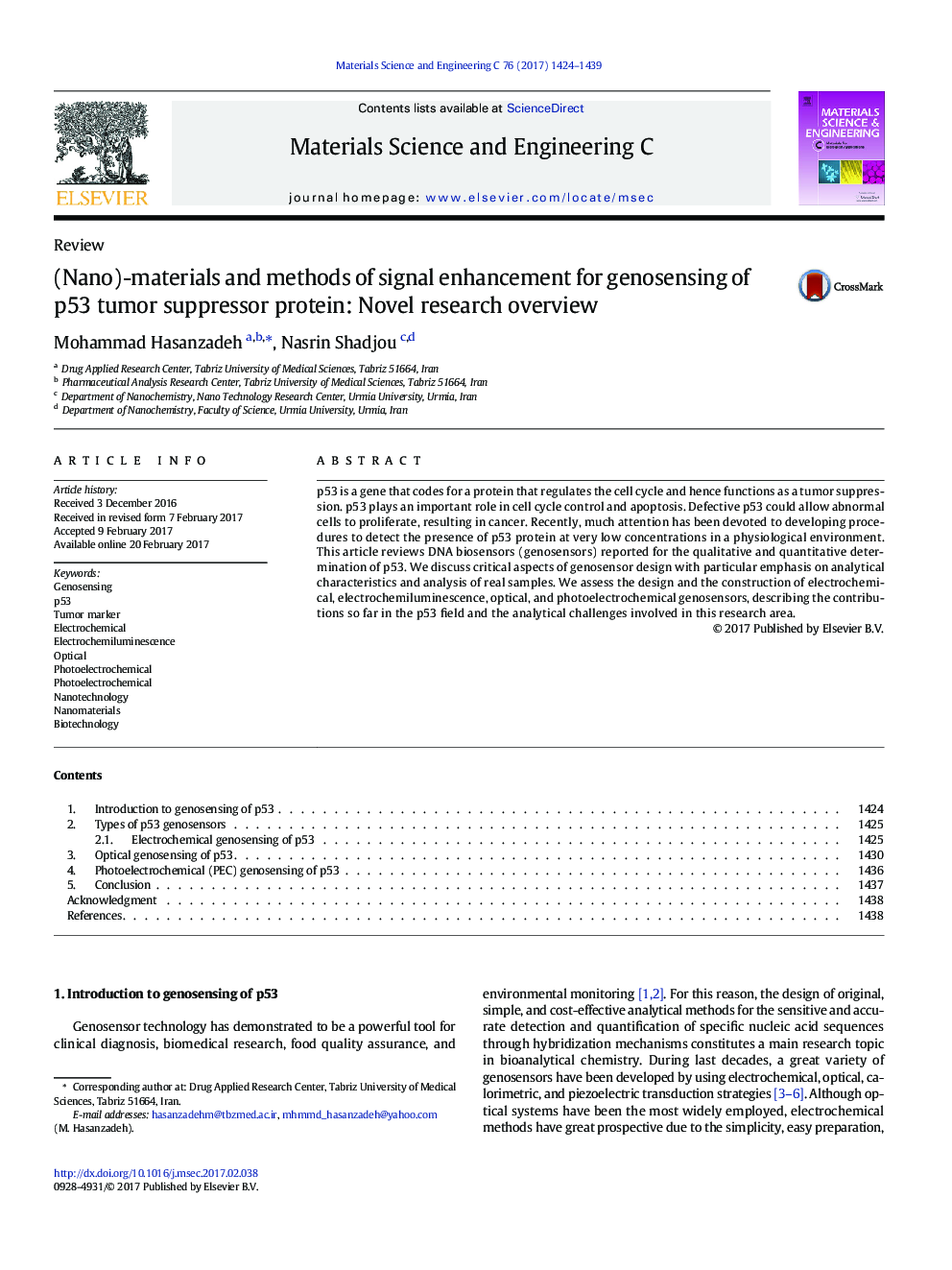 (Nano)-materials and methods of signal enhancement for genosensing of p53 tumor suppressor protein: Novel research overview