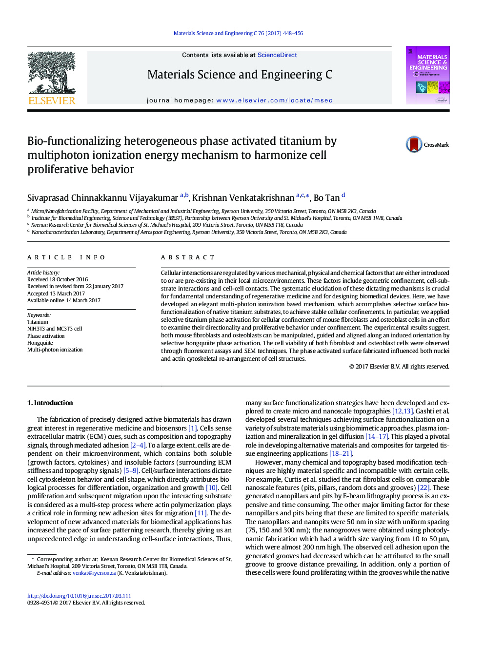 Bio-functionalizing heterogeneous phase activated titanium by multiphoton ionization energy mechanism to harmonize cell proliferative behavior