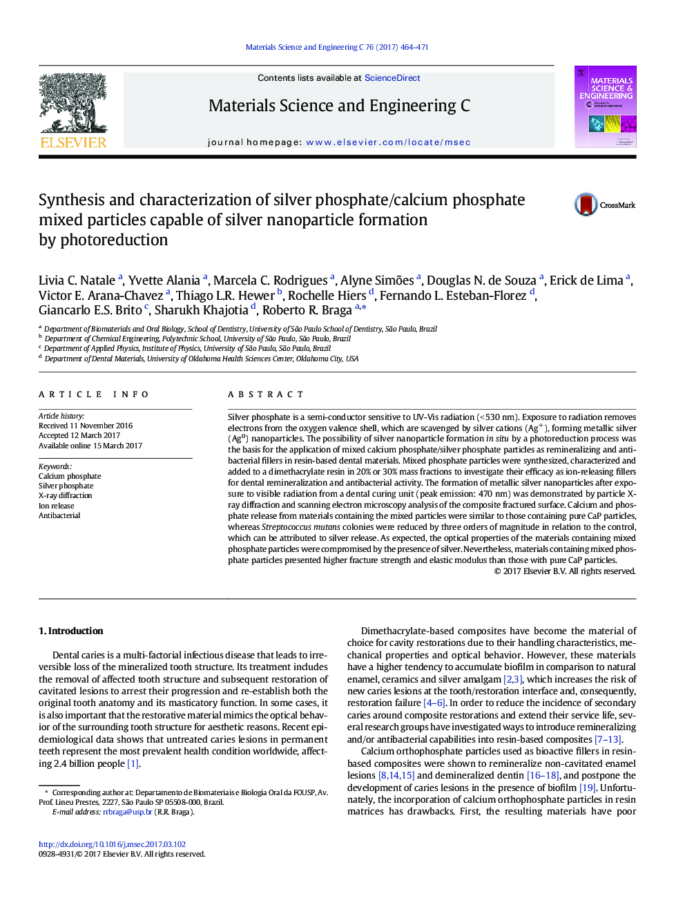 Synthesis and characterization of silver phosphate/calcium phosphate mixed particles capable of silver nanoparticle formation by photoreduction