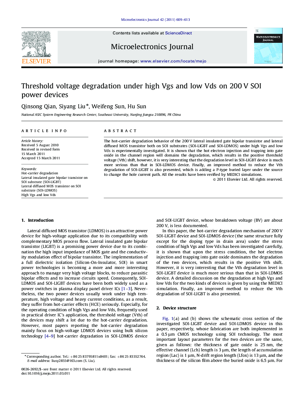 Threshold voltage degradation under high Vgs and low Vds on 200 V SOI power devices